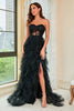 Load image into Gallery viewer, Strapless Black Corset Prom Dress with Slit