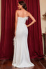 Load image into Gallery viewer, White Satin Feathers Prom Dress with Slit