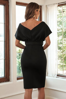 Black Bodycon Cocktail Dress with Belt