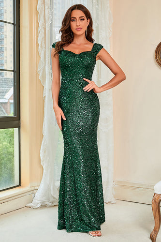Dark Green Sequins Glitter Prom Dress