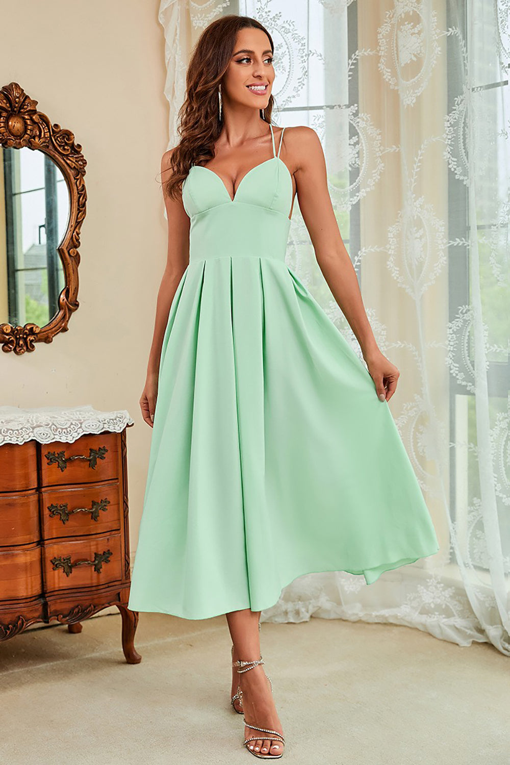 Spaghetti Straps Satin Little Back Dress