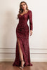 Load image into Gallery viewer, Sequins Burgundy Prom Dress with Long Sleeves