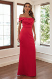 Off The Shoulder Red Sheath Long Formal Dress