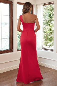 Red Sheath One Shoulder Prom Dress