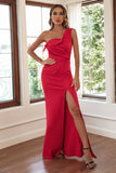 Red Sheath One Shoulder Prom Dress