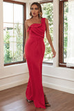 Red Sheath One Shoulder Prom Dress