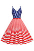 Load image into Gallery viewer, Spaghetti Straps Blue Stripe Star Vintage Dress With Belt