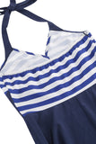 Halter Stripe Blue Swing Retro Dress With Pockets