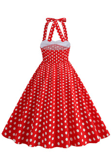 Red Halter Polka Dots 1950s Dress