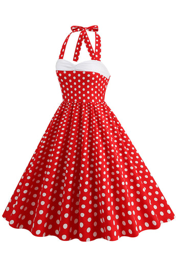 Red Halter Polka Dots 1950s Dress