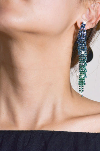 Tassel Gradient Colored Rhinestones Long Earrings