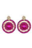 Alloy Rhinestones Fuchsia Round Earrings