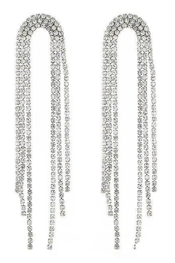 Silver Tassel Rhinestones Earrings