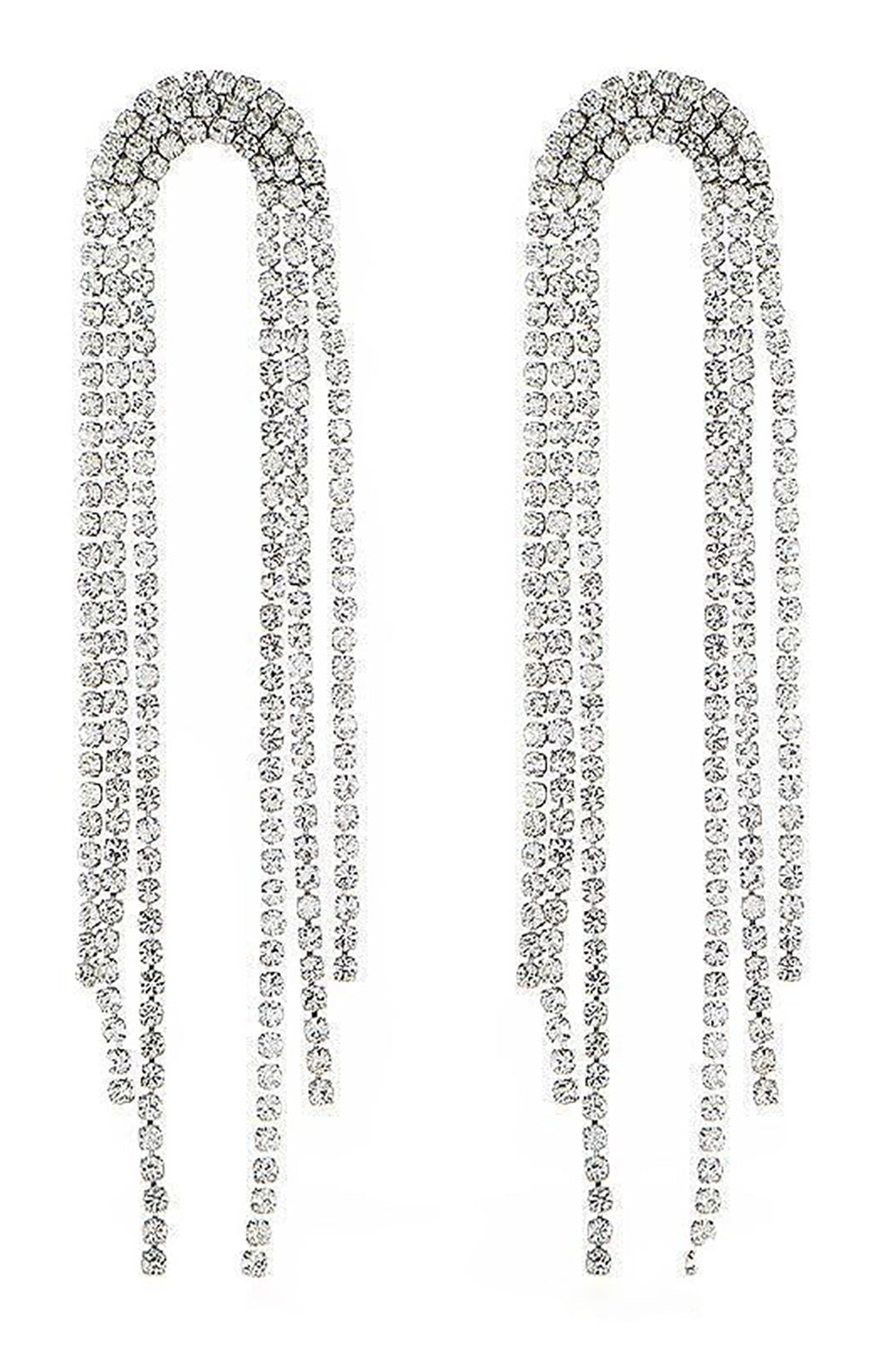 Silver Tassel Rhinestones Earrings