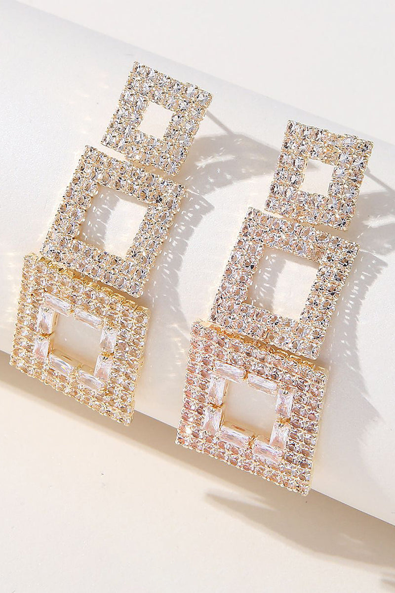 Load image into Gallery viewer, Rhinestones Geometric Patchwork Square Earrings