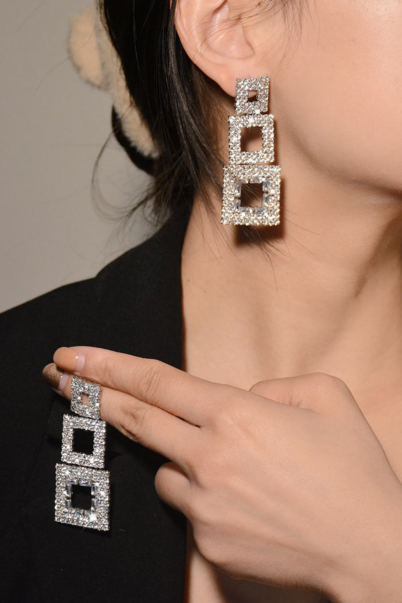 Load image into Gallery viewer, Rhinestones Geometric Patchwork Square Earrings
