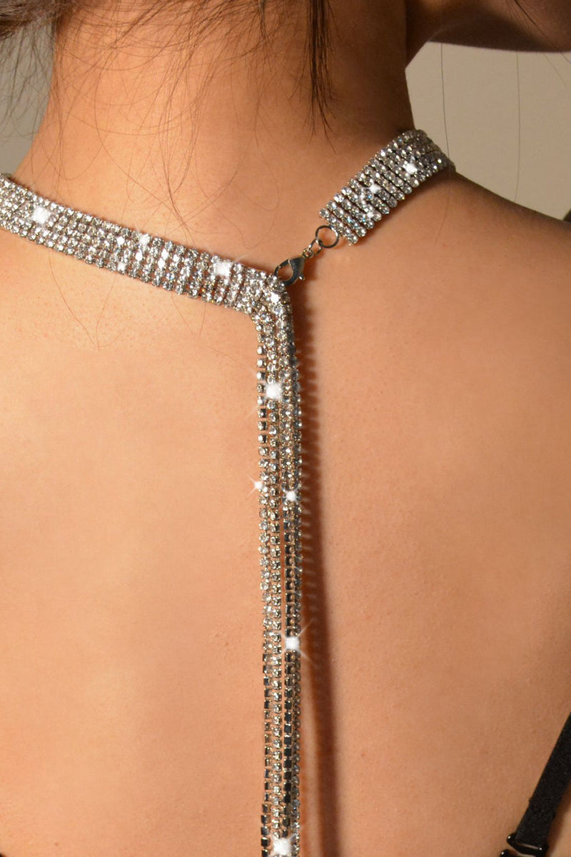 Load image into Gallery viewer, Sparkly Silver Long Crystal Collar Necklace