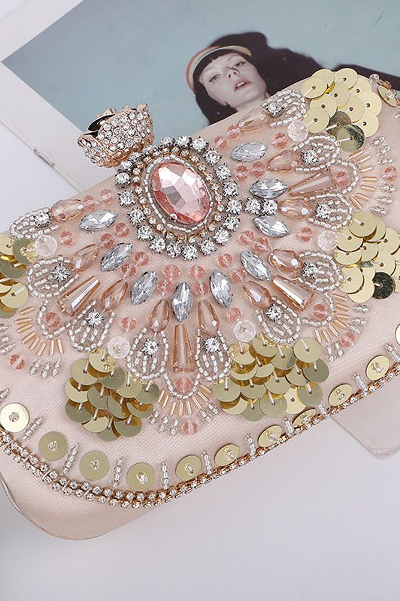Load image into Gallery viewer, Sparkly Sequins Blush Evening Party Handbag with Beading