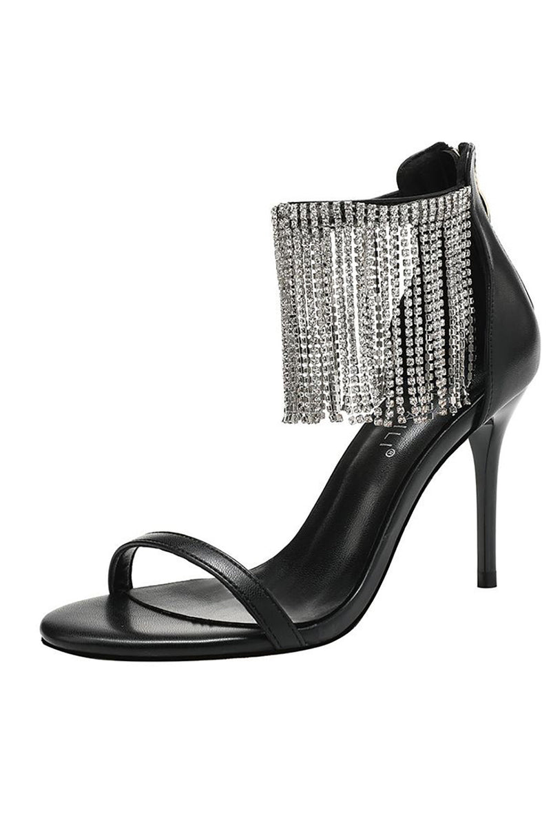 Load image into Gallery viewer, Black Rhinestone Thick High Heels