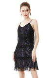 Black Fringes Spaghetti Straps 1920s Dress