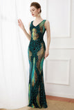 Dark Green Sequins Sheath Long 1920s Dress