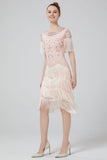 Blush Sequins 1920s Dress with Fringes