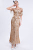 Load image into Gallery viewer, Golden Sheath Long 1920s Dress with Fringes