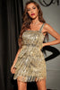 Load image into Gallery viewer, Sparkly Golden Sequins Cocktail Party Dress with Fringes
