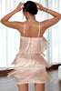 Load image into Gallery viewer, Blush Spaghetti Straps Short Cocktail Party Dress with Fringes