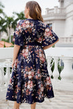 Plus Size V Neck Navy Summer Dress With Short Sleeves