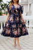 Load image into Gallery viewer, Plus Size V Neck Navy Summer Dress With Short Sleeves