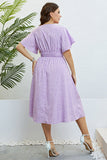 Lilac Plus Size V Neck Summer Dress With Short Sleeves