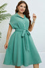 Load image into Gallery viewer, Green Short Sleeves Plus Size Summer Dress With Belt
