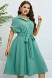 Green Short Sleeves Plus Size Summer Dress With Belt