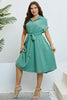 Load image into Gallery viewer, Green Short Sleeves Plus Size Summer Dress With Belt