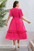 Load image into Gallery viewer, V Neck Fuchsia A Line Plus Size Summer Dress With Belt