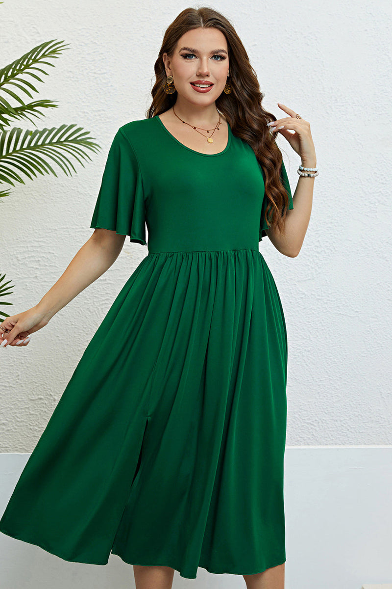 Load image into Gallery viewer, Dark Green Round Neck A Line Plus Size Summer Dress