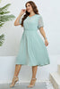 Load image into Gallery viewer, Round Neck Green Plus Size Short Sleeves Summer Dress
