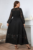 Black Plus Size Long Sleeves Round Neck Summer Dress