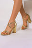 Load image into Gallery viewer, Golden Chunky High Heel Ankle Strap Sandal