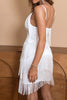 Load image into Gallery viewer, Spaghetti Straps White Graduation Dress with Fringes