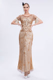 Champagne Beaded Long Gatsby Fringed Flapper Dress