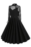 Black A line Long Sleeves 1950s Dress with Lace