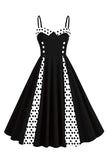 Polka Dots Black Swing 1950s Dress with Sleeveless