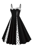 Polka Dots Black Swing 1950s Dress with Sleeveless