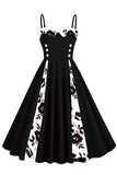 Polka Dots Black Swing 1950s Dress with Sleeveless