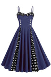 Polka Dots Black Swing 1950s Dress with Sleeveless