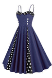 Polka Dots Black Swing 1950s Dress with Sleeveless