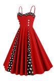 Polka Dots Black Swing 1950s Dress with Sleeveless