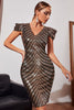 Load image into Gallery viewer, Black Golden Cap Sleeves Sparkly Sequin Bodycon Cocktail Dress